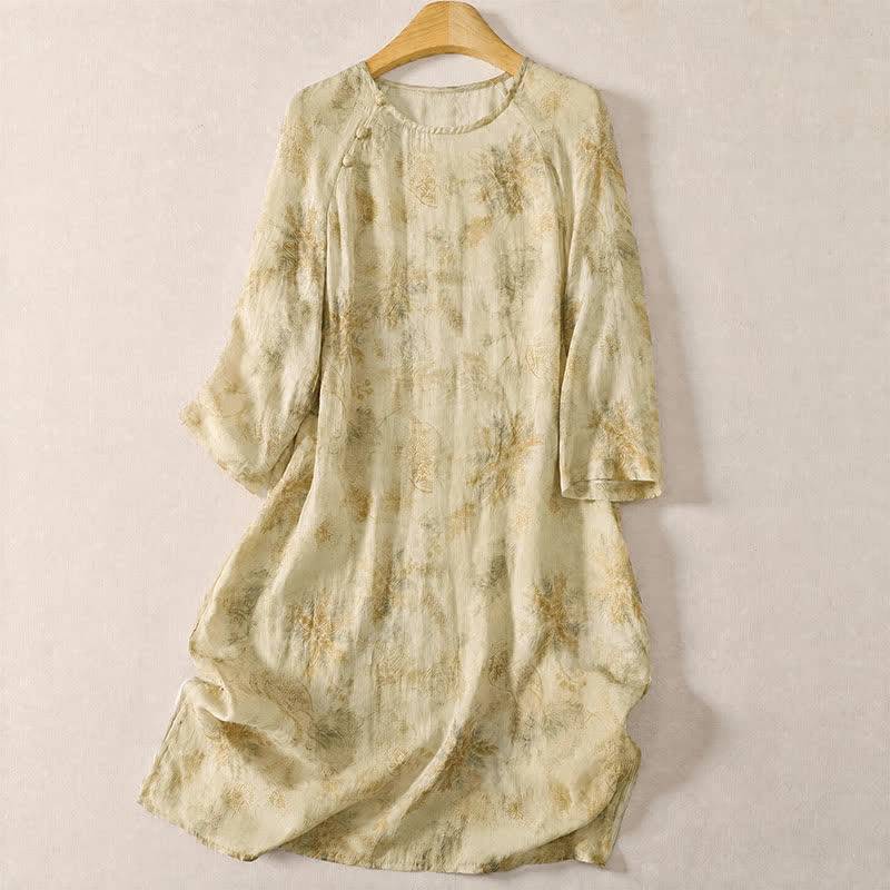 Buddha Stones Spring Boho Elegant Floral Women's Long Sleeve Dress - Beige - US12, UK/AU16, EU44 (2XL) - image 0