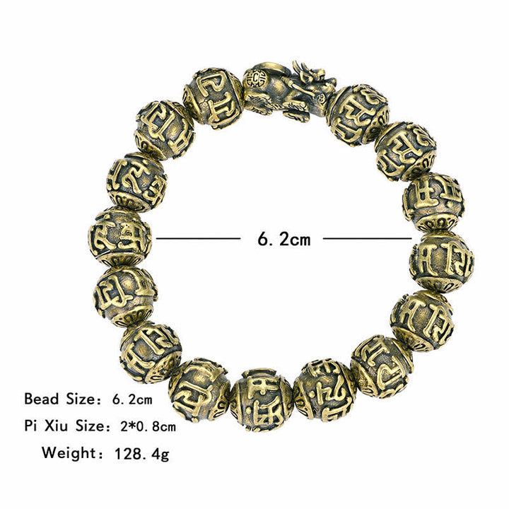 Buddha Stones Antique Brass Pi Xiu Om Mani Padme Hum Wealth Bracelet - image 4
