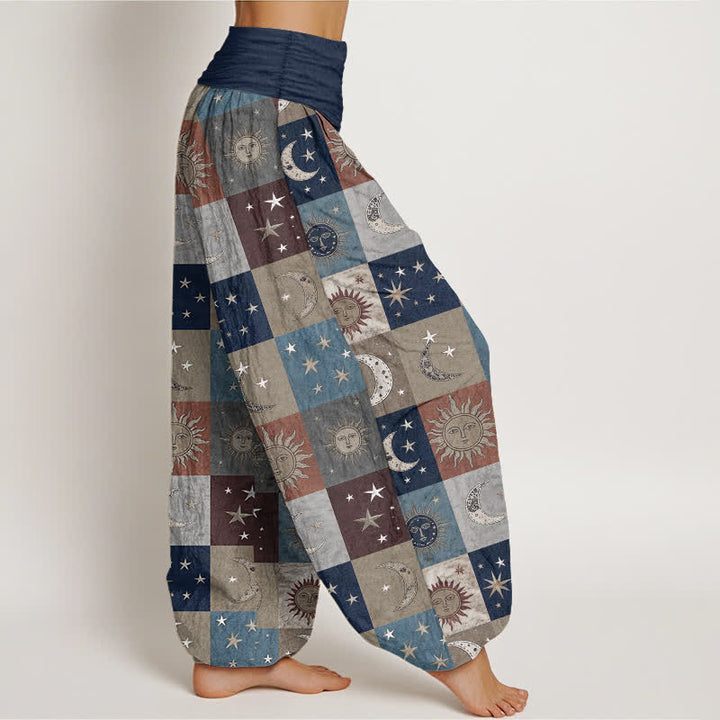 Buddha Stones Cotton Sun Moon Patchwork Pattern Women's Elastic Waist Harem Pants - image 6