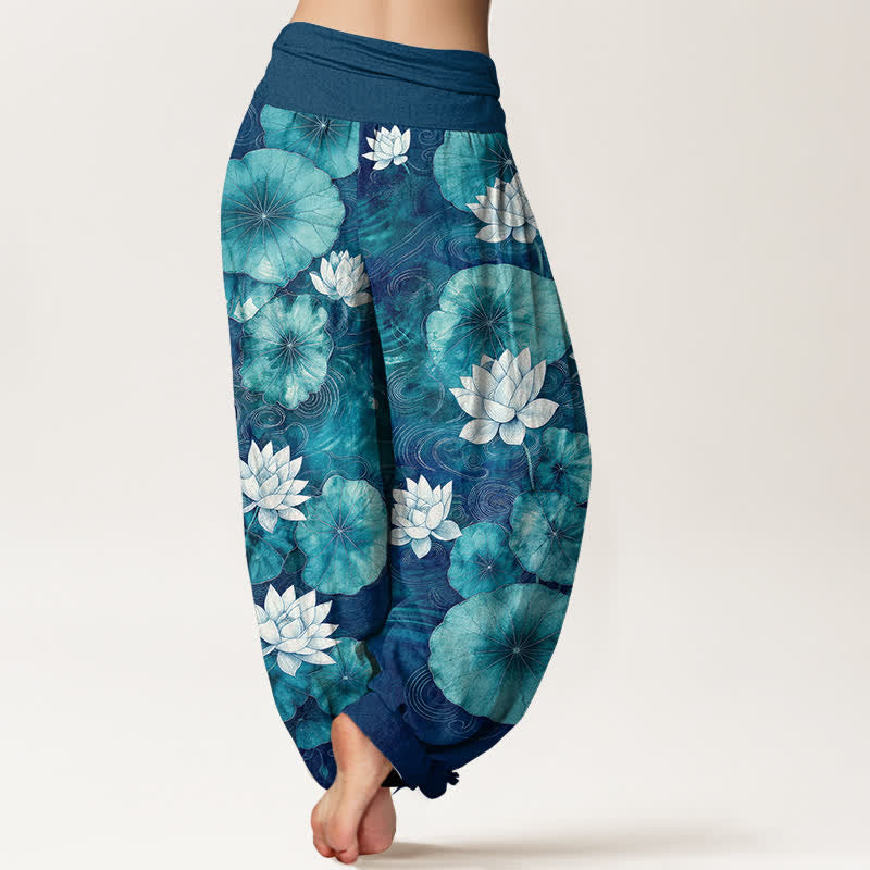 Buddha Stones Cotton Lotus Pond Pattern Women's Elastic Waist Harem Pants - image 7
