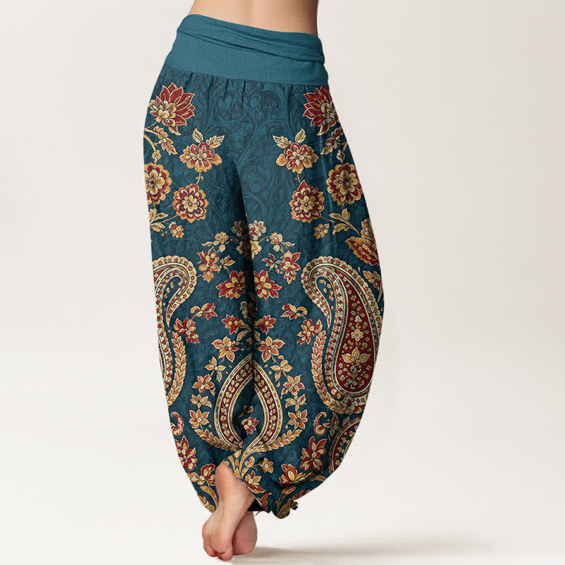 Buddha Stones Cotton Paisley Floral Pattern Women's Elastic Waist Harem Pants - image 2