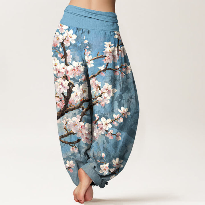 Buddha Stones Cotton Sakura Blossom Branch Pattern Women's Elastic Waist Harem Pants - image 2
