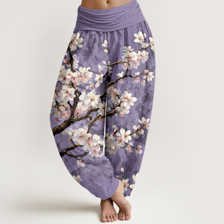 Buddha Stones Cotton Sakura Blossom Branch Pattern Women's Elastic Waist Harem Pants - Lavender - US16，UK/AU20，EU48 (3XL) - image 5