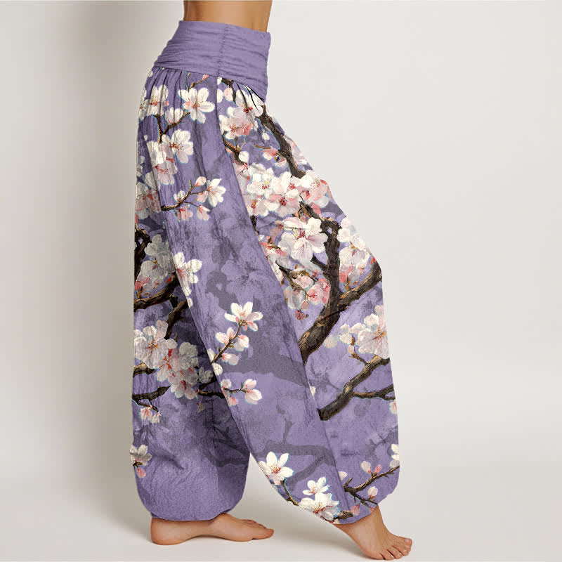 Buddha Stones Cotton Sakura Blossom Branch Pattern Women's Elastic Waist Harem Pants - image 6
