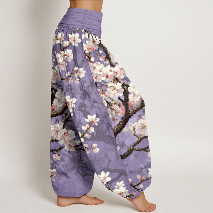 Buddha Stones Cotton Sakura Blossom Branch Pattern Women's Elastic Waist Harem Pants - image 6
