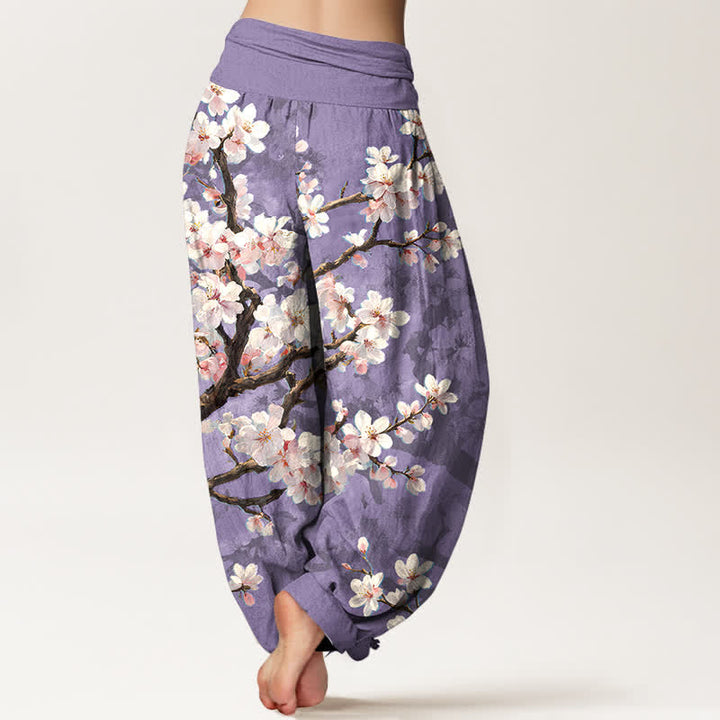 Buddha Stones Cotton Sakura Blossom Branch Pattern Women's Elastic Waist Harem Pants - image 7