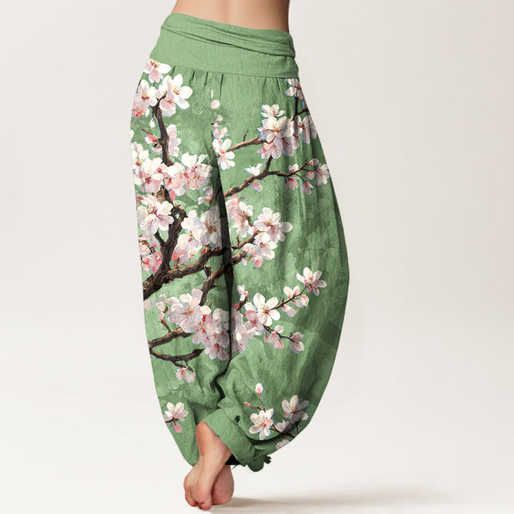 Buddha Stones Cotton Sakura Blossom Branch Pattern Women's Elastic Waist Harem Pants - image 10