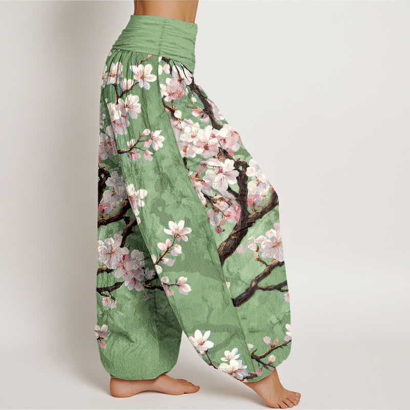 Buddha Stones Cotton Sakura Blossom Branch Pattern Women's Elastic Waist Harem Pants - image 9