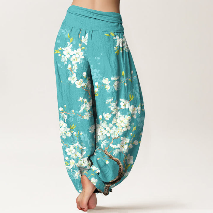Buddha Stones Cotton Botanical Bloom Branch Pattern Women's Elastic Waist Harem Pants - image 2