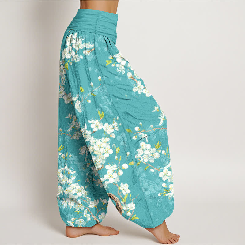 Buddha Stones Cotton Botanical Bloom Branch Pattern Women's Elastic Waist Harem Pants - image 1