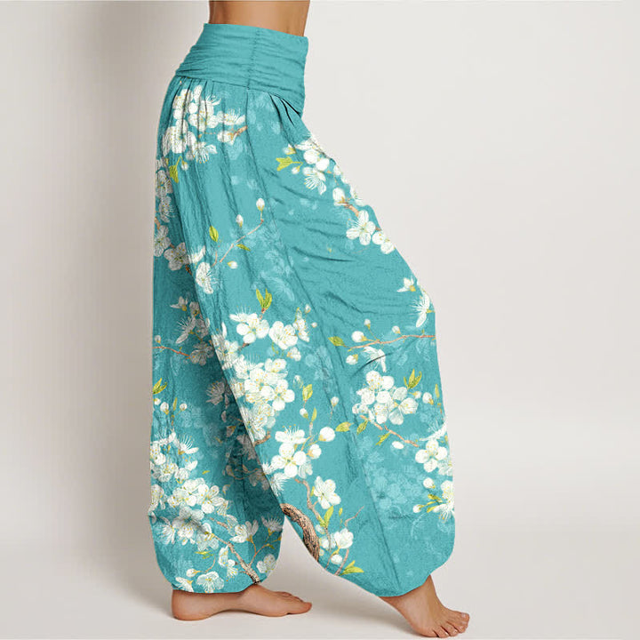 Buddha Stones Cotton Botanical Bloom Branch Pattern Women's Elastic Waist Harem Pants - image 1