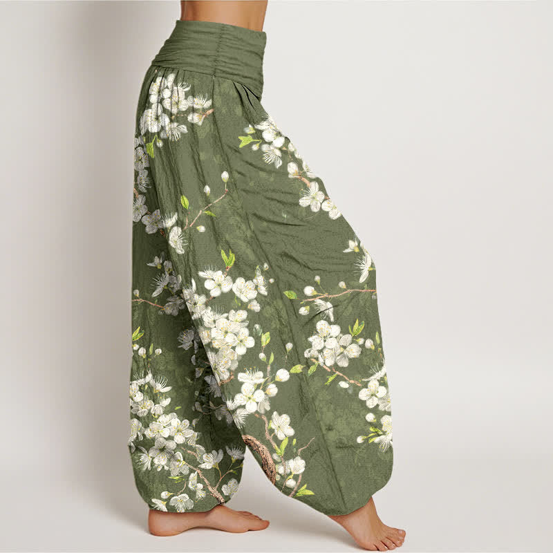 Buddha Stones Cotton Botanical Bloom Branch Pattern Women's Elastic Waist Harem Pants - image 9