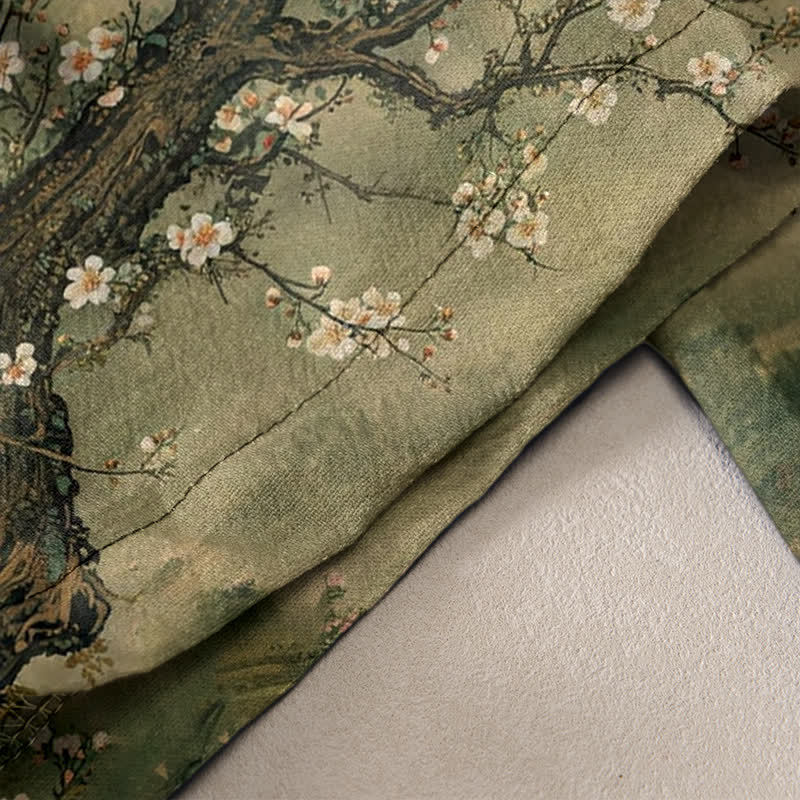 Buddha Stones Pure Cotton Elegant Crane Blossom Pattern Women's Elastic Waist Pants With Pockets - image 2