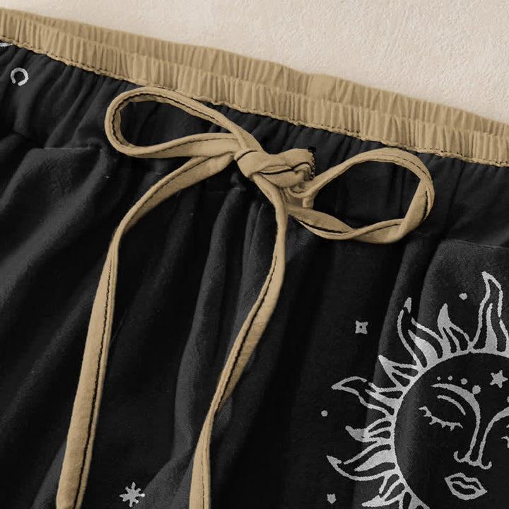Buddha Stones Pure Cotton Mystical Moon Sun Pattern Women's Elastic Waist Pants With Pockets - image 1