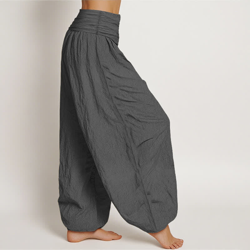 Buddha Stones Pure Cotton Lotus Moon Phases Pattern Women's Elastic Waist Harem Pants - image 1