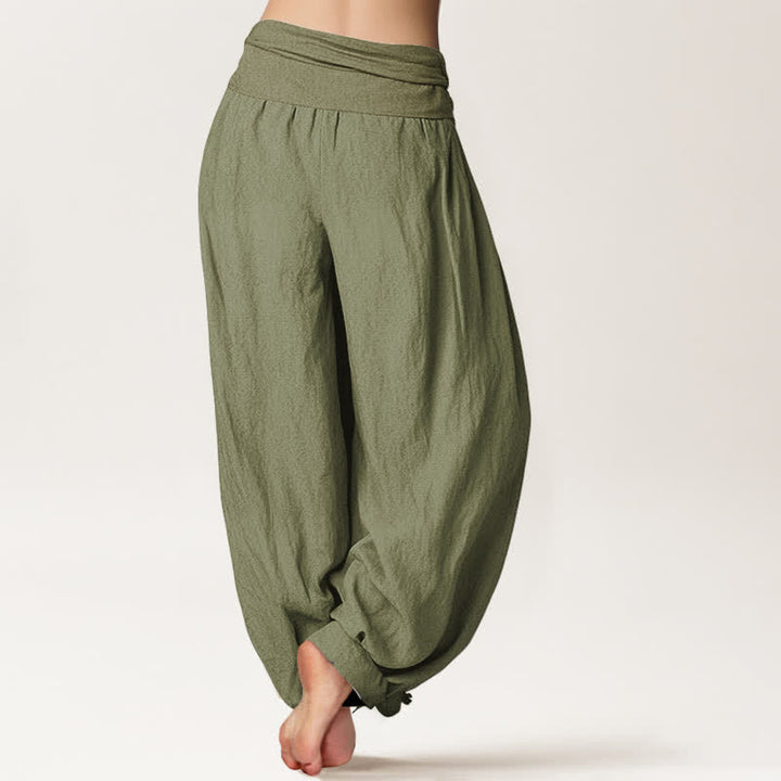 Buddha Stones Pure Cotton Lotus Moon Phases Pattern Women's Elastic Waist Harem Pants - image 16