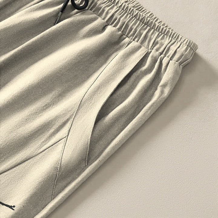 Buddha Stones Pure Cotton Ink Plum Blossom Pattern Drawstring Men's Tapered Pants With Pockets - image 4