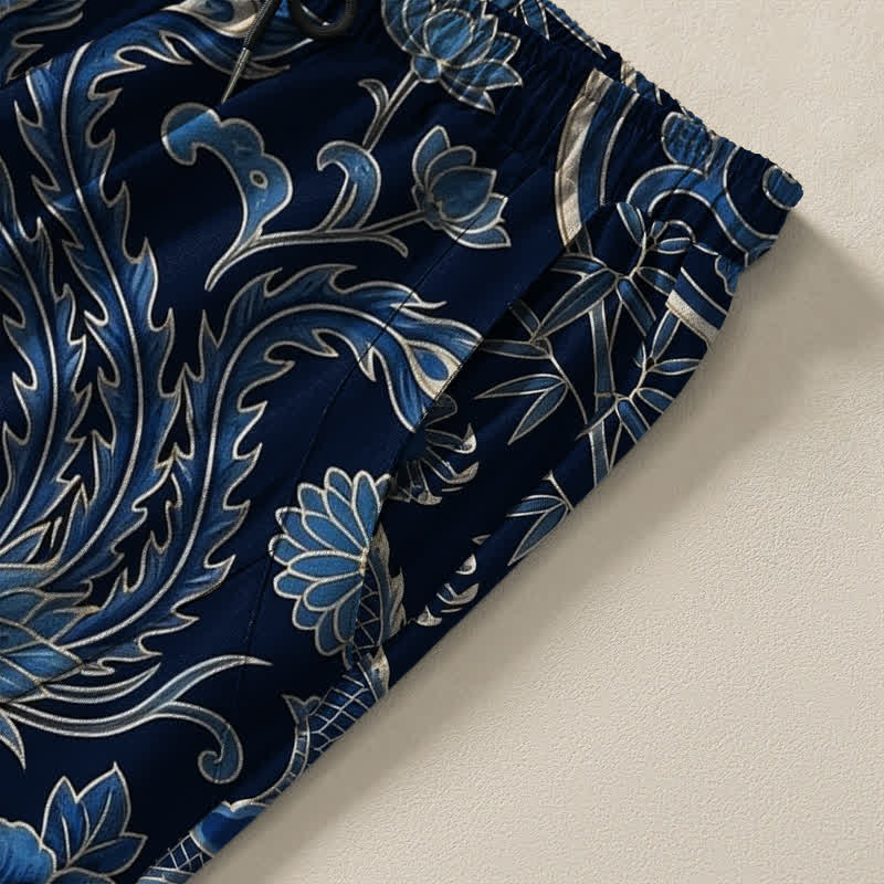 Buddha Stones Pure Cotton Azure Dragon Cloud Pattern Drawstring Men's Tapered Pants With Pockets - image 4
