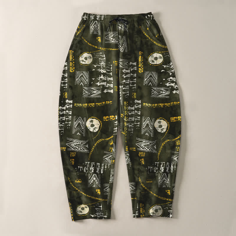 Buddha Stones Pure Cotton Boho Geometric Medallion Pattern Drawstring Men's Tapered Pants With Pockets - image 9