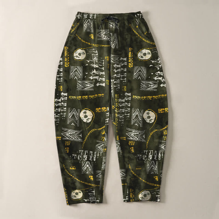 Buddha Stones Pure Cotton Boho Geometric Medallion Pattern Drawstring Men's Tapered Pants With Pockets - image 9