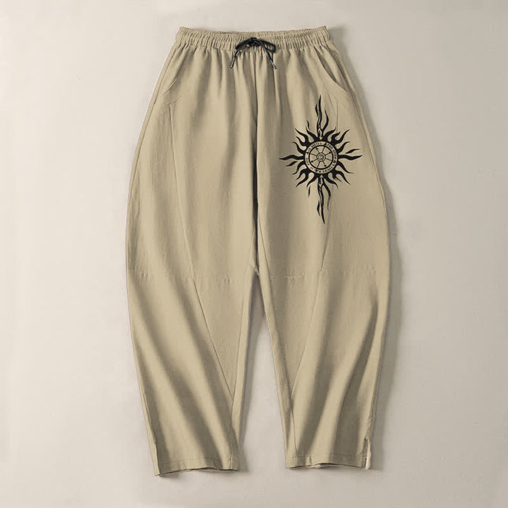 Buddha Stones Pure Cotton Tribal Sun Pattern Drawstring Men's Tapered Pants With Pockets - image 2