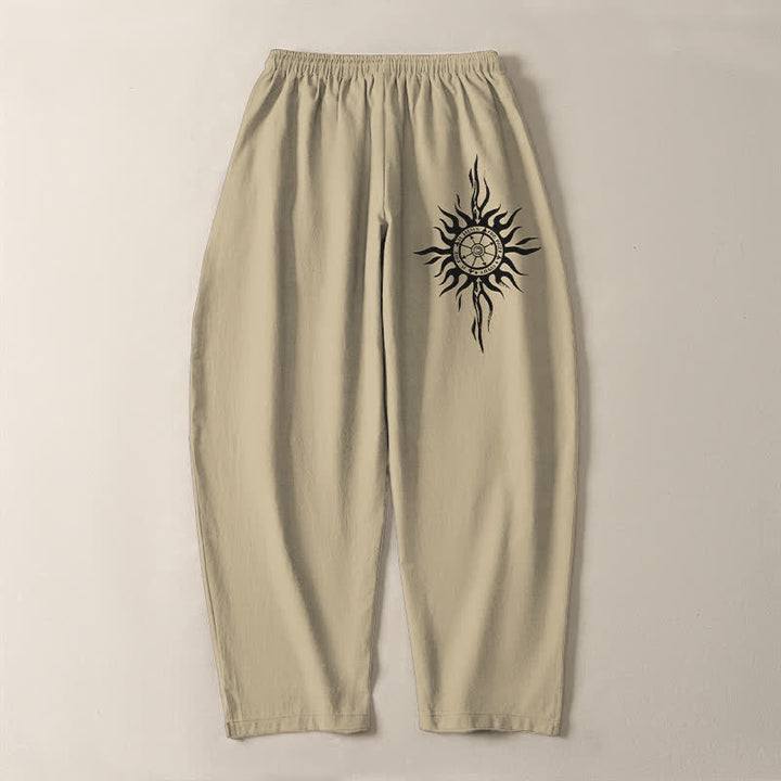 Buddha Stones Pure Cotton Tribal Sun Pattern Drawstring Men's Tapered Pants With Pockets - image 3