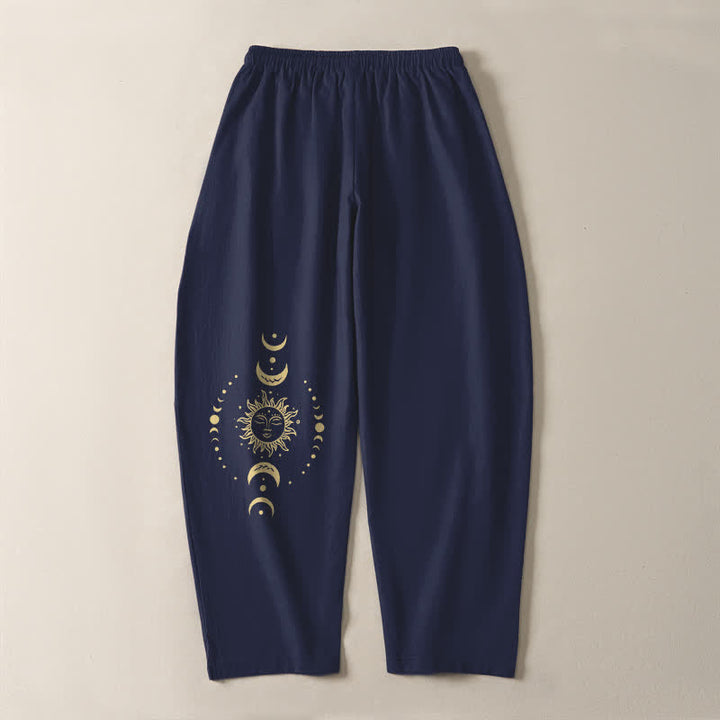 Buddha Stones Pure Cotton Celestial Sun Moon Pattern Drawstring Men's Tapered Pants With Pockets - image 10