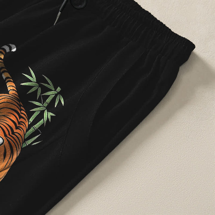 Buddha Stones Pure Cotton Tiger Dragon Pattern Drawstring Men's Tapered Pants With Pockets - image 4