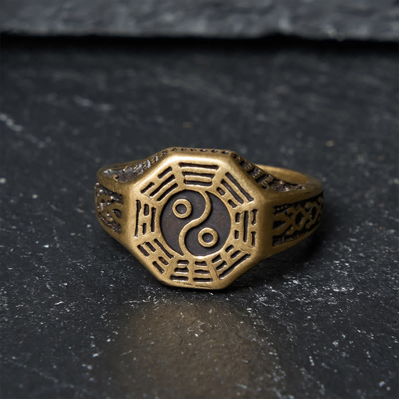 Buddha Stones Copper Yin Yang Bagua Balance Open Ring - image 1