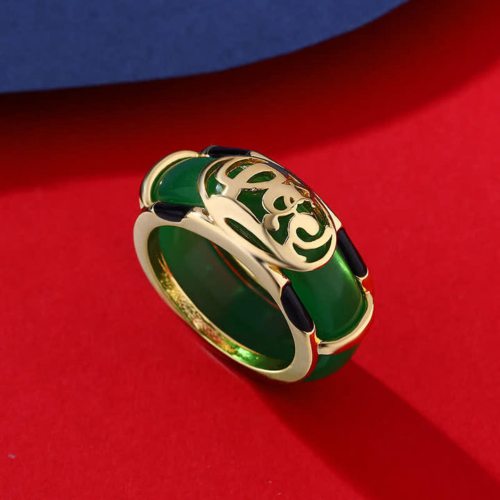 Buddha Stones Vintage Green Jade Fu Character Pattern Ring - Green Jade Ring - US11（20.6mm） - image 0