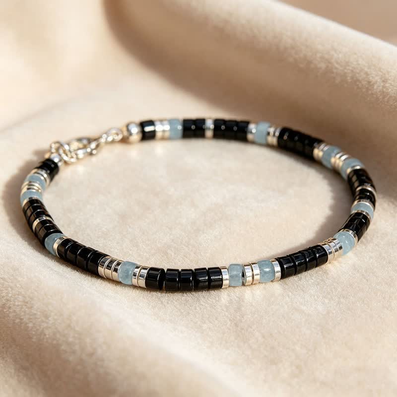 Buddha Stones Black Onyx Blue Chalcedony Protection Stretch Beaded Bracelet - image 1