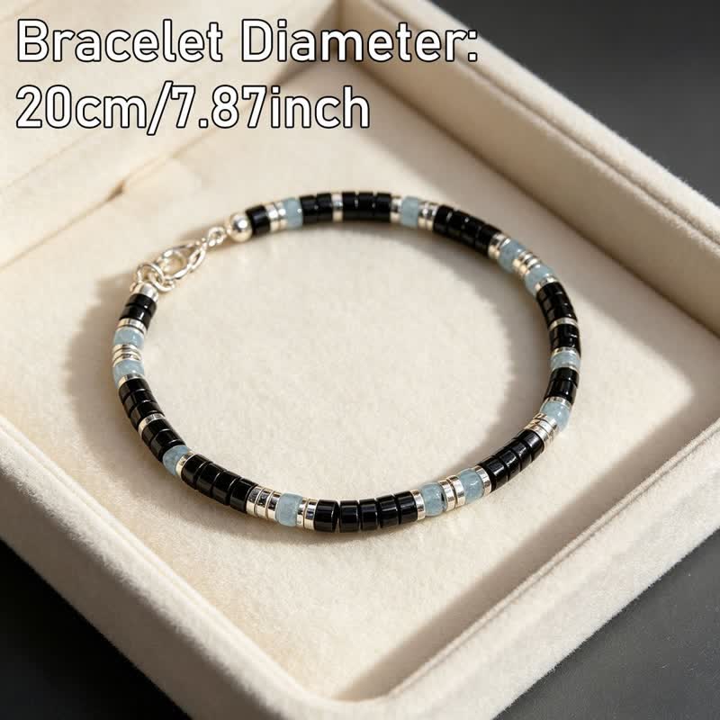 Buddha Stones Black Onyx Blue Chalcedony Protection Stretch Beaded Bracelet - image 2