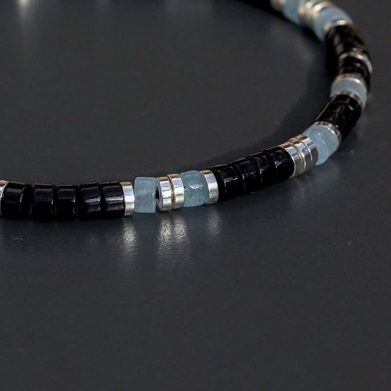 Buddha Stones Black Onyx Blue Chalcedony Protection Stretch Beaded Bracelet - image 3