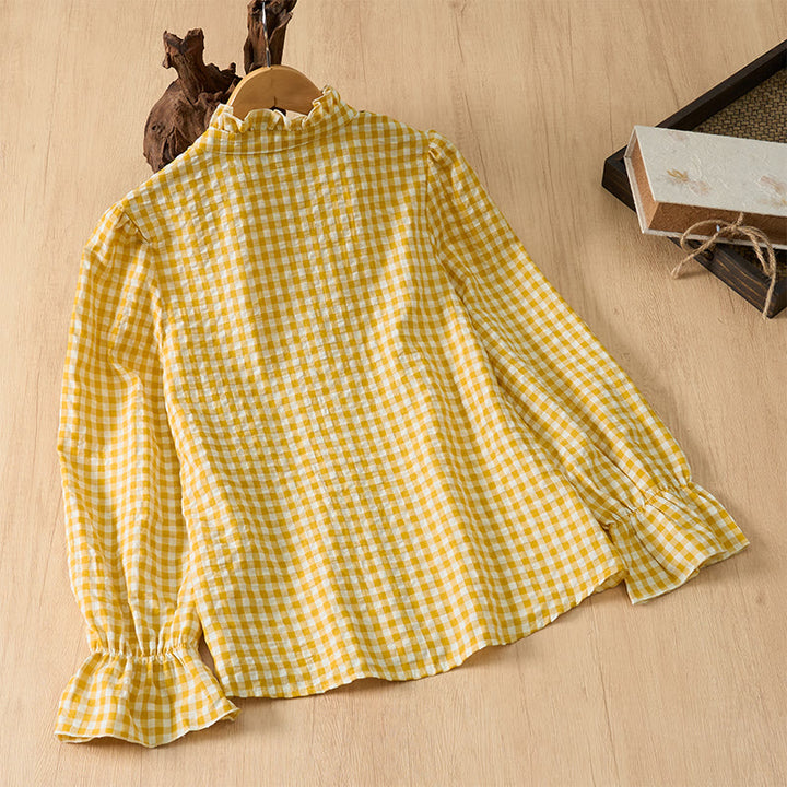 Buddha Stones Spring Summer Vintage Casual Button-Up Plaid Women's Long Sleeve Shirts - image 9