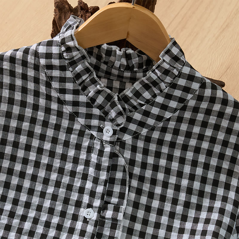 Buddha Stones Spring Summer Vintage Casual Button-Up Plaid Women's Long Sleeve Shirts - image 22