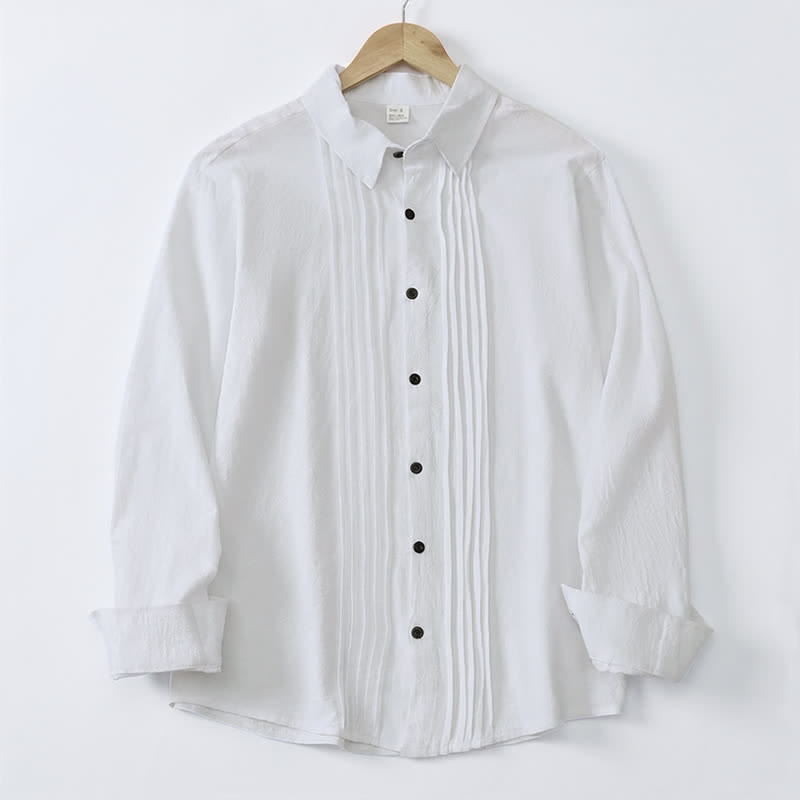 Buddha Stones Spring Minimalist Pintuck Button-Up Solid Men's Long Sleeve Shirts - White - US/UK/AU46, EU56 (5XL) - image 0