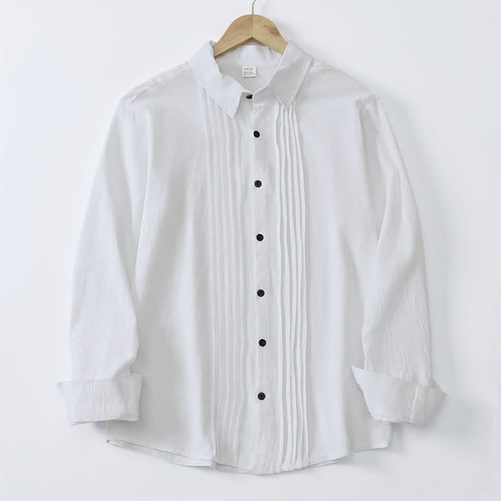 Buddha Stones Spring Minimalist Pintuck Button-Up Solid Men's Long Sleeve Shirts - White - US/UK/AU46, EU56 (5XL) - image 0