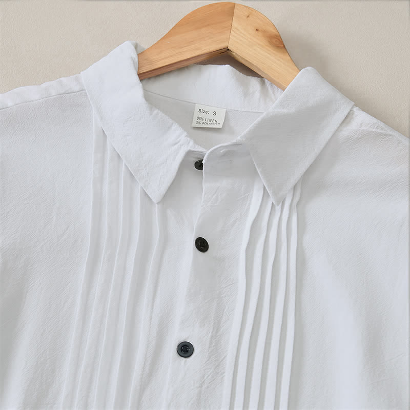 Buddha Stones Spring Minimalist Pintuck Button-Up Solid Men's Long Sleeve Shirts - image 4