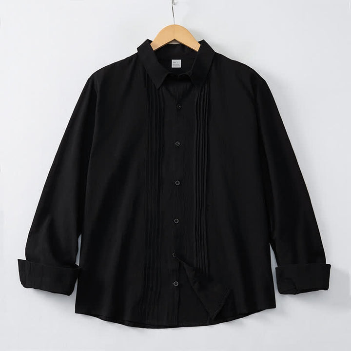 Buddha Stones Spring Minimalist Pintuck Button-Up Solid Men's Long Sleeve Shirts - Black - US/UK/AU46, EU56 (5XL) - image 8