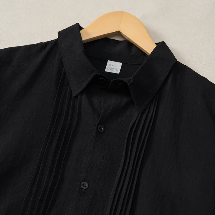 Buddha Stones Spring Minimalist Pintuck Button-Up Solid Men's Long Sleeve Shirts - image 11