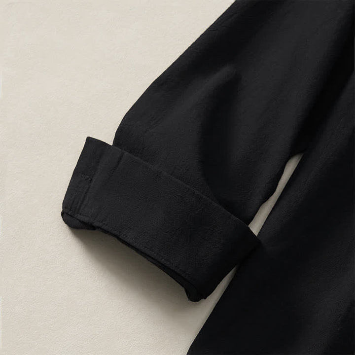 Buddha Stones Spring Minimalist Pintuck Button-Up Solid Men's Long Sleeve Shirts - image 14