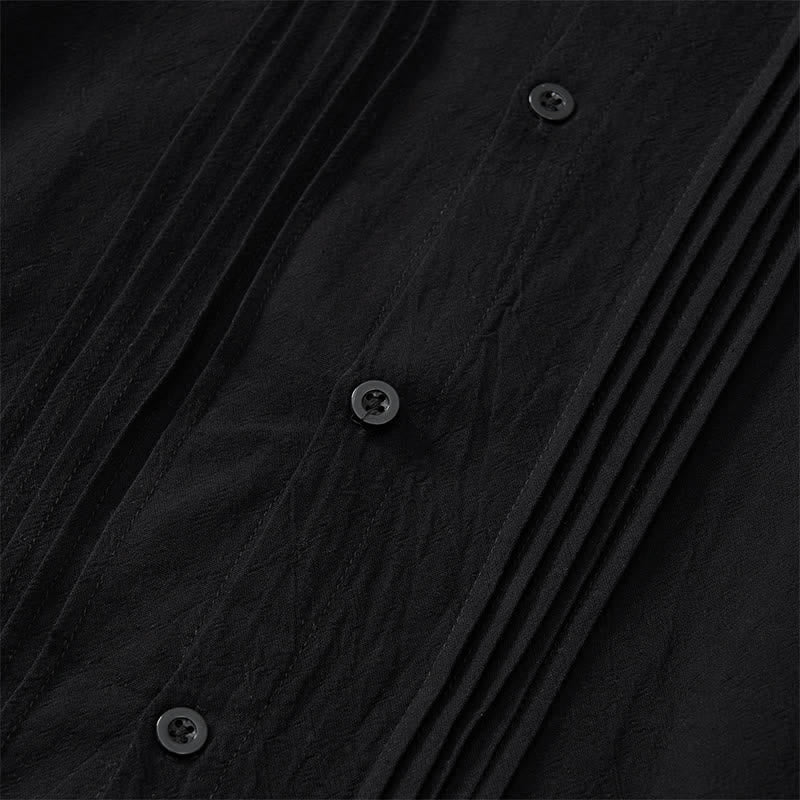 Buddha Stones Spring Minimalist Pintuck Button-Up Solid Men's Long Sleeve Shirts - image 11