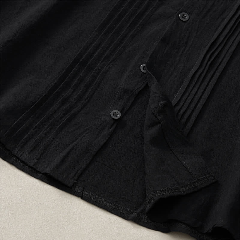 Buddha Stones Spring Minimalist Pintuck Button-Up Solid Men's Long Sleeve Shirts - image 13