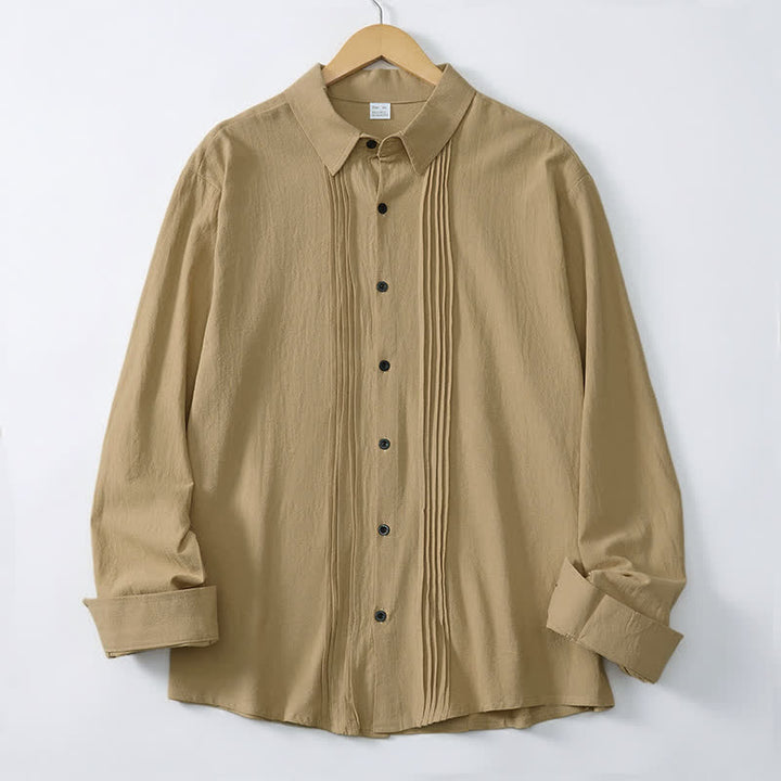 Buddha Stones Spring Minimalist Pintuck Button-Up Solid Men's Long Sleeve Shirts - image 17