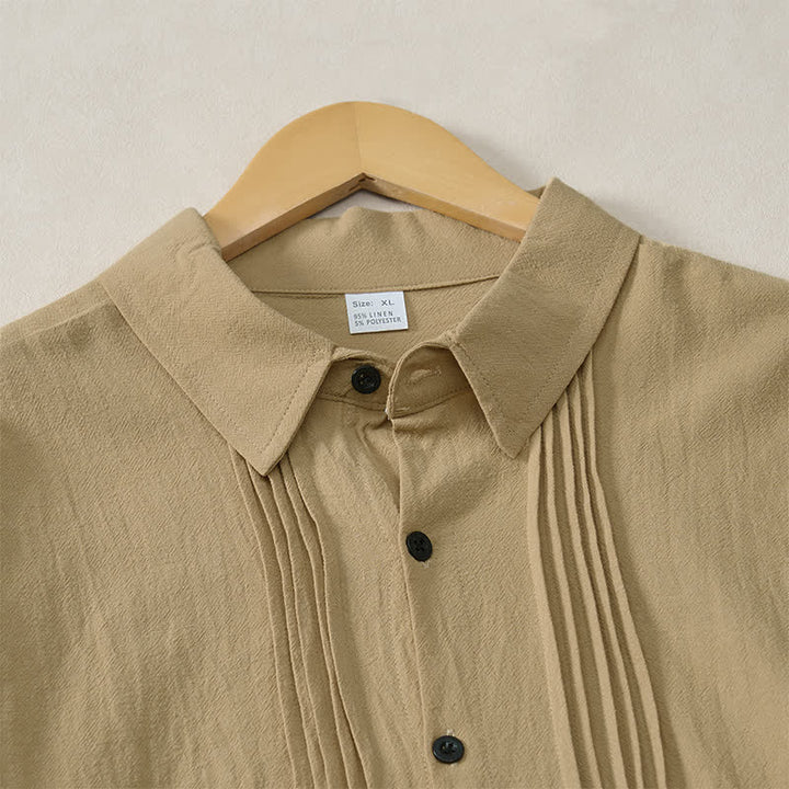 Buddha Stones Spring Minimalist Pintuck Button-Up Solid Men's Long Sleeve Shirts - image 18