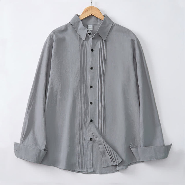 Buddha Stones Spring Minimalist Pintuck Button-Up Solid Men's Long Sleeve Shirts - image 22