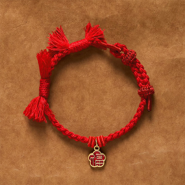 Buddha Stones Red String Fu Character Flower Blessing Bracelet - Red String - image 9