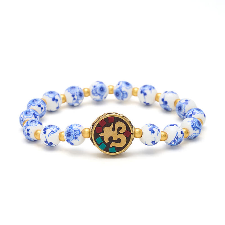 Buddha Stones Blue and White Porcelain Copper OM Compassion Beads Bracelet - image 9