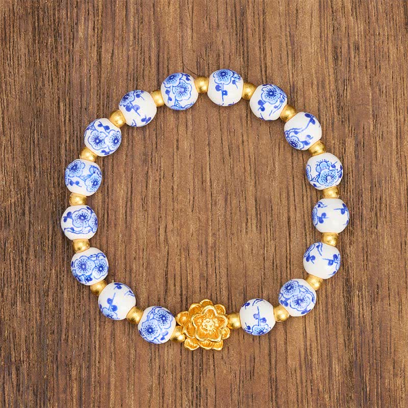 Buddha Stones White Porcelain Lotus Enlightenment Round Bead Bracelet - image 1