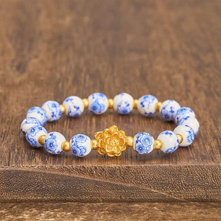 Buddha Stones White Porcelain Lotus Enlightenment Round Bead Bracelet - Lotus(Enlightenment ♥ New beginning) - image 0
